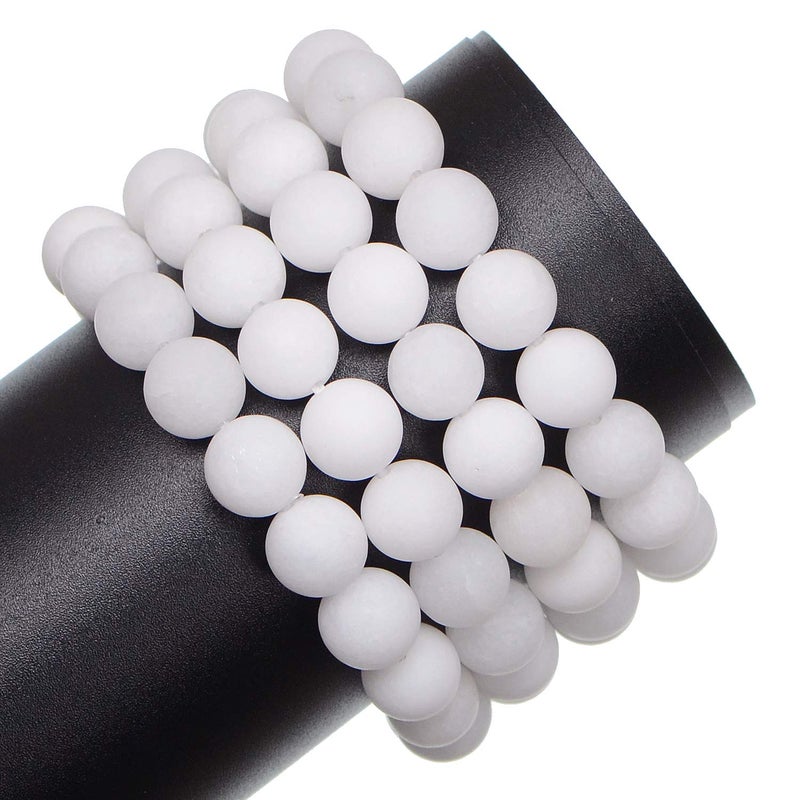 LPBeads 10 مللي متر الطبيعية ماتي الأبيض المرمر الأحجار الكريمة المستديرة متجمد 80 قطعة الخرز فضفاض لصنع المجوهرات سوار مع تمتد الديكور الحبل LPBeads - Image 3